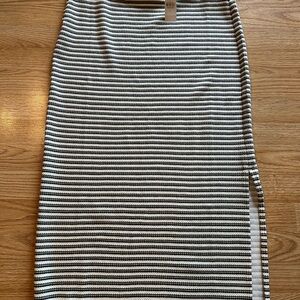 LOFT Black and White Midi Pencil Skirt with Ribbed Slit